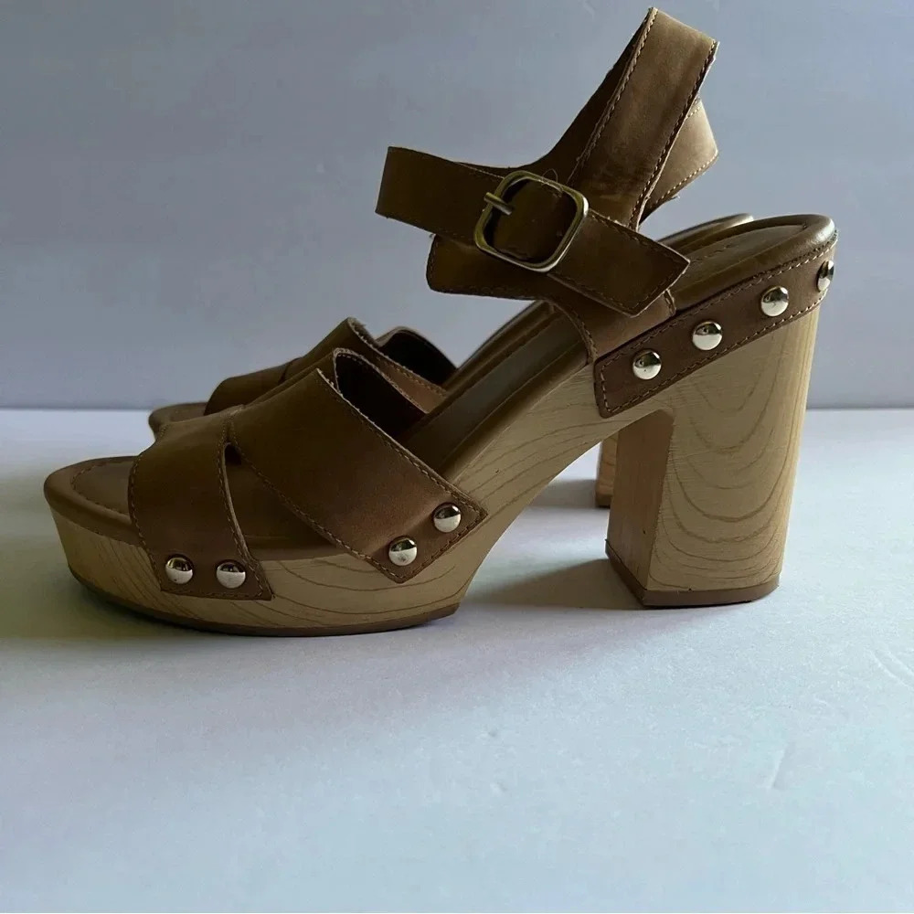 Sun + Stone Womens Delestep Tan Faux Leather Ankle Strap Block Heels Size‎ 9 - Picture 6 of 11